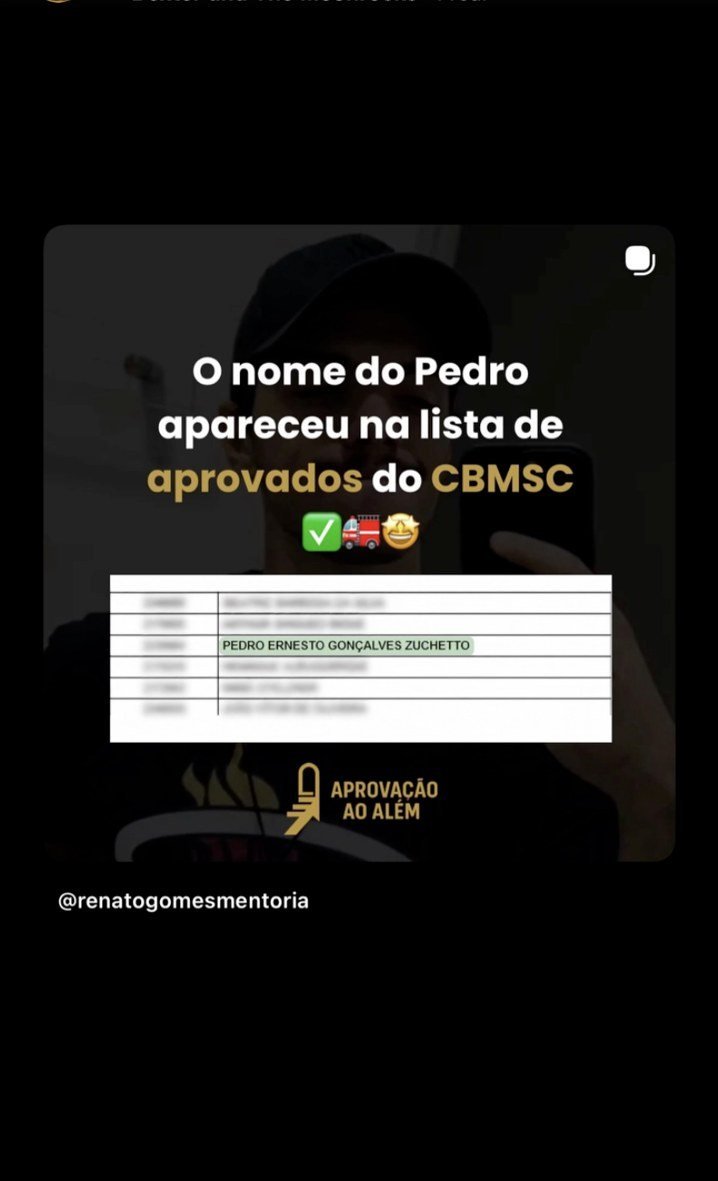 Aluno aprovado no CBMSC com o nome no Diário Oficial